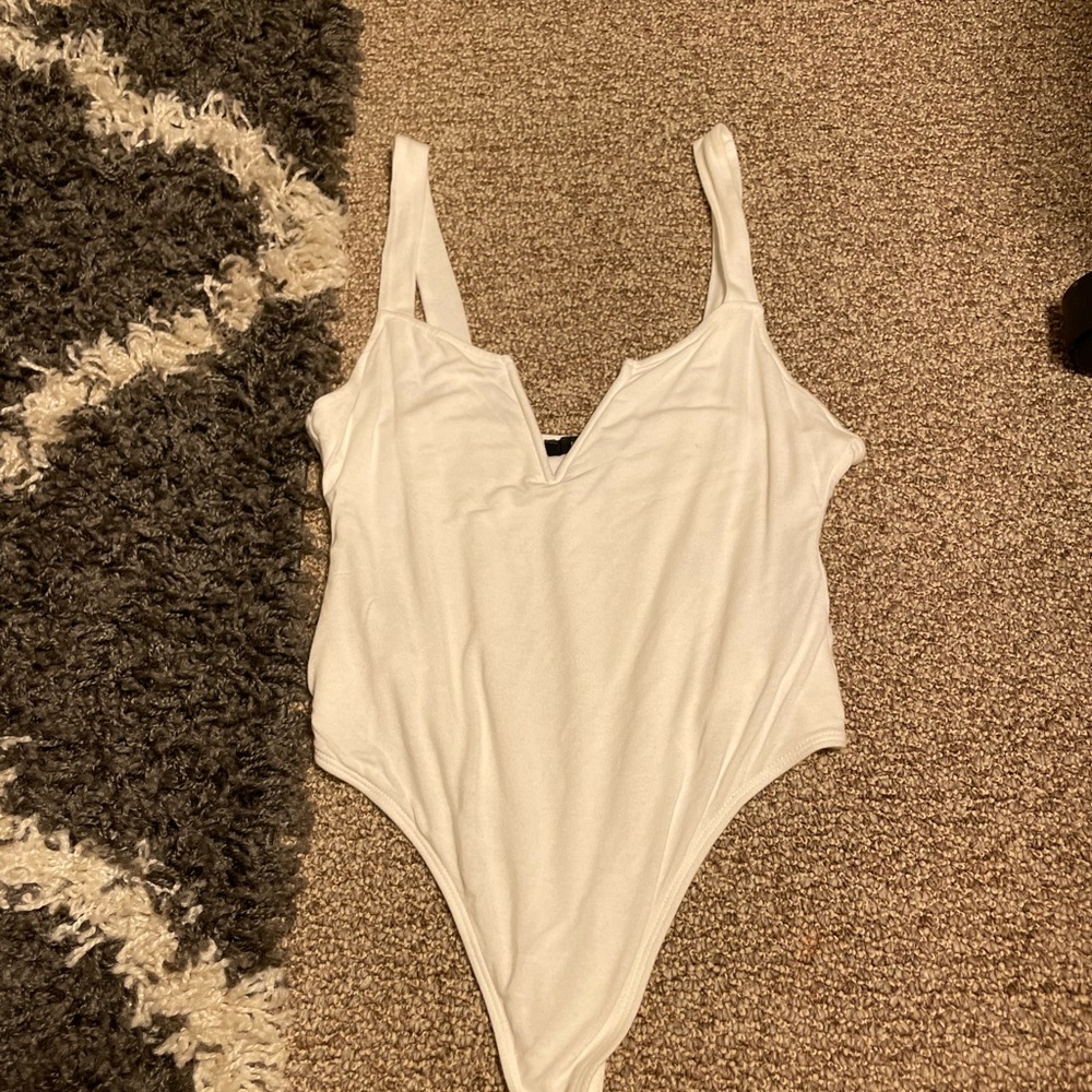 White Body Suit with V-cut out